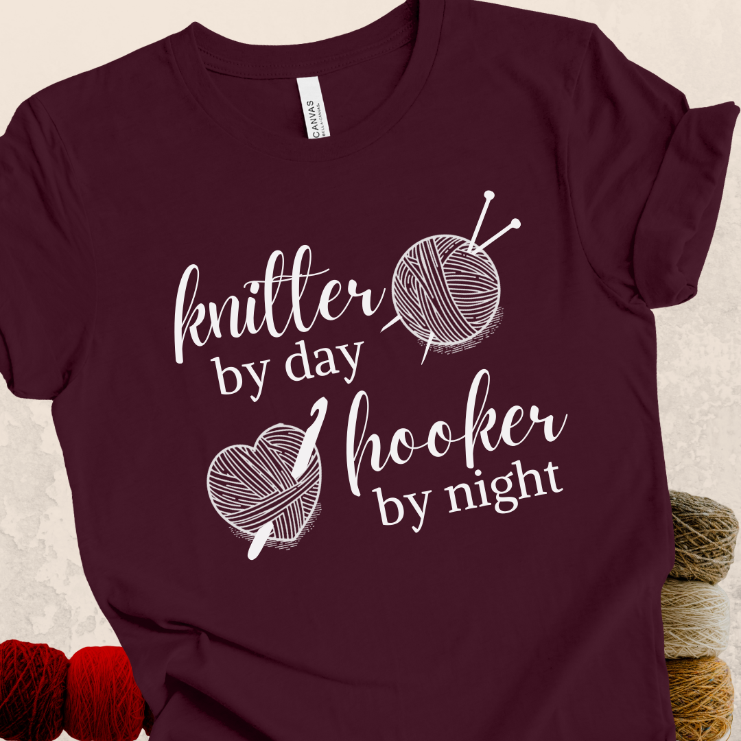 'Knitter by Day, Hooker By Night' t-shirt (design 3)