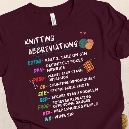 'Funny Knitting Abbreviations' t-shirt