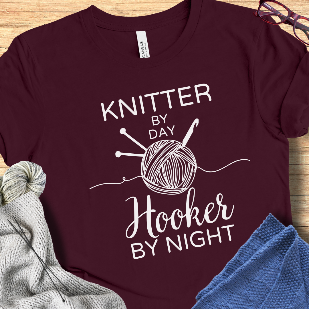 'Knitter by Day, Hooker By Night' t-shirt (design 2)