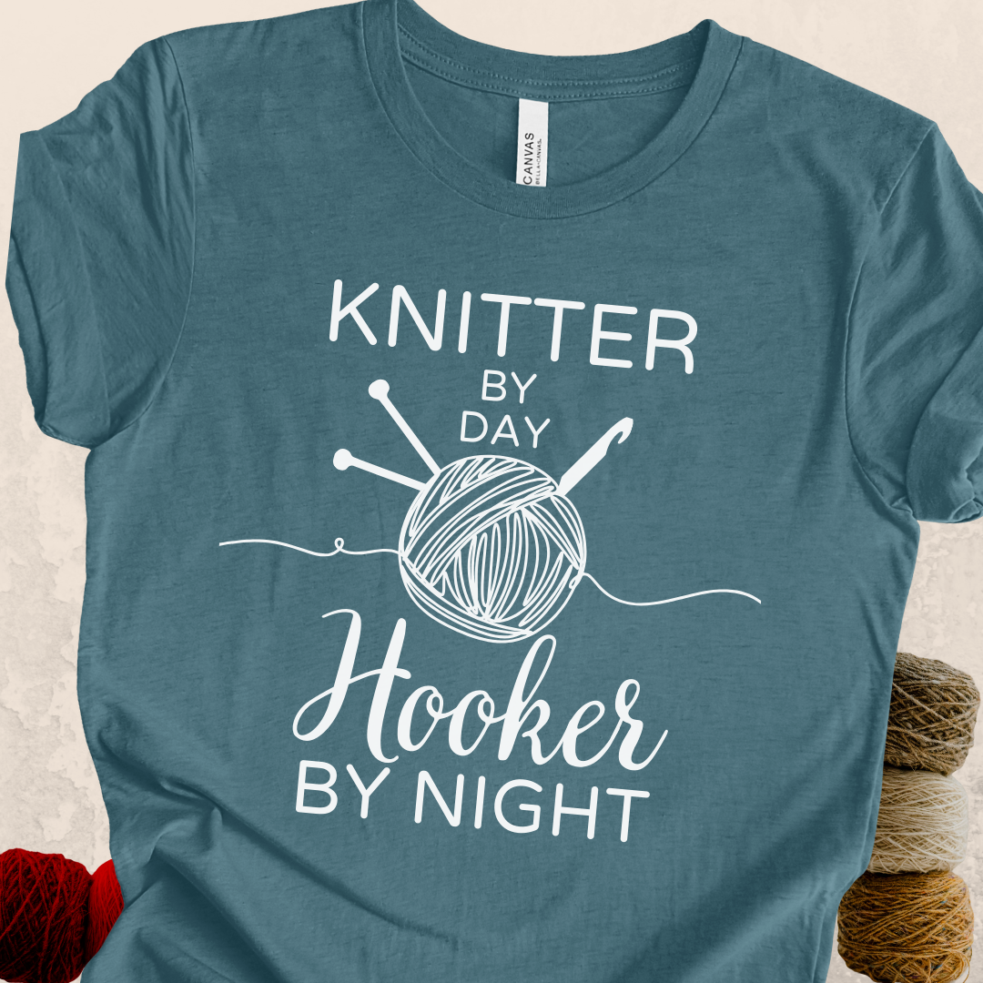 'Knitter by Day, Hooker By Night' t-shirt (design 2)