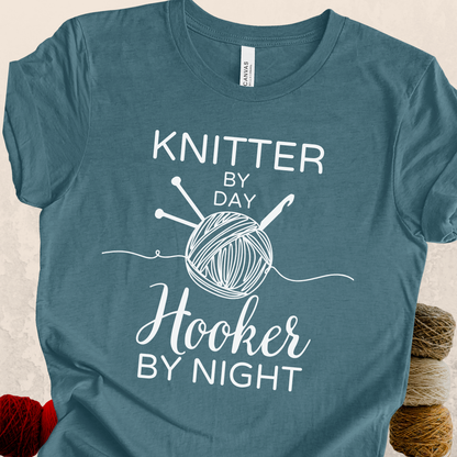 'Knitter by Day, Hooker By Night' t-shirt (design 2)