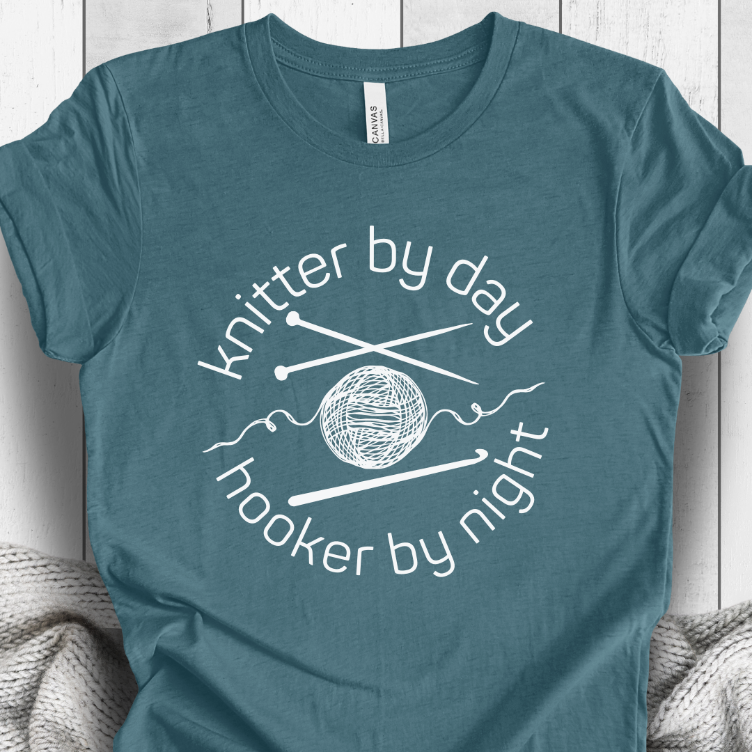 'Knitter by Day, Hooker By Night' t-shirt (design 1)