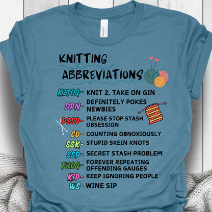 'Funny Knitting Abbreviations' t-shirt