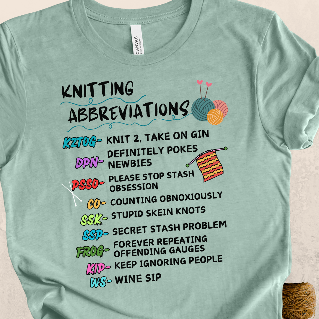 'Funny Knitting Abbreviations' t-shirt