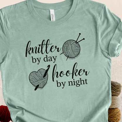 'Knitter by Day, Hooker By Night' t-shirt (design 3)