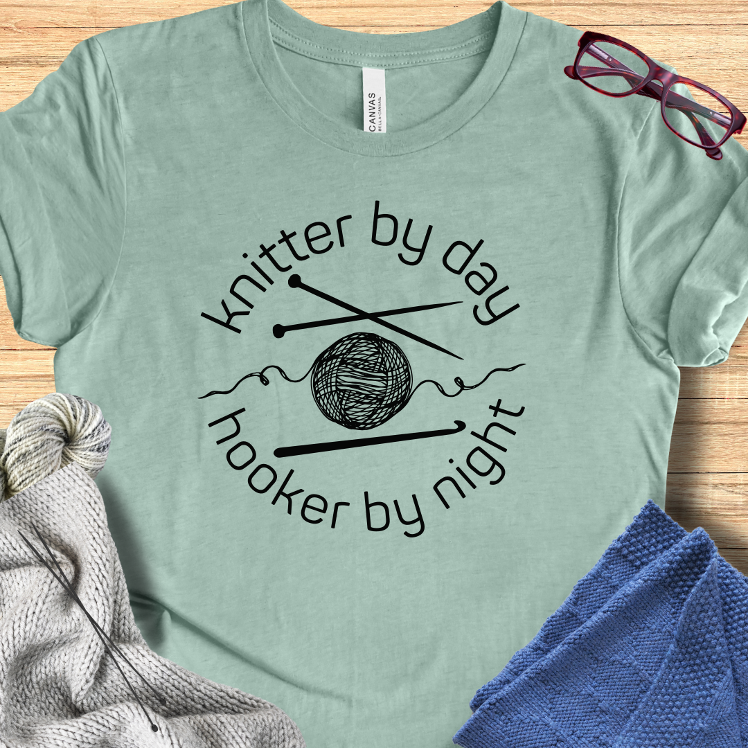 'Knitter by Day, Hooker By Night' t-shirt (design 1)