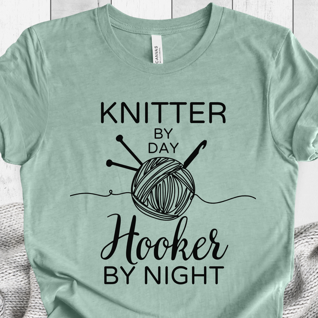 'Knitter by Day, Hooker By Night' t-shirt (design 2)