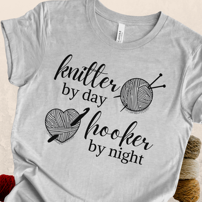 'Knitter by Day, Hooker By Night' t-shirt (design 3)