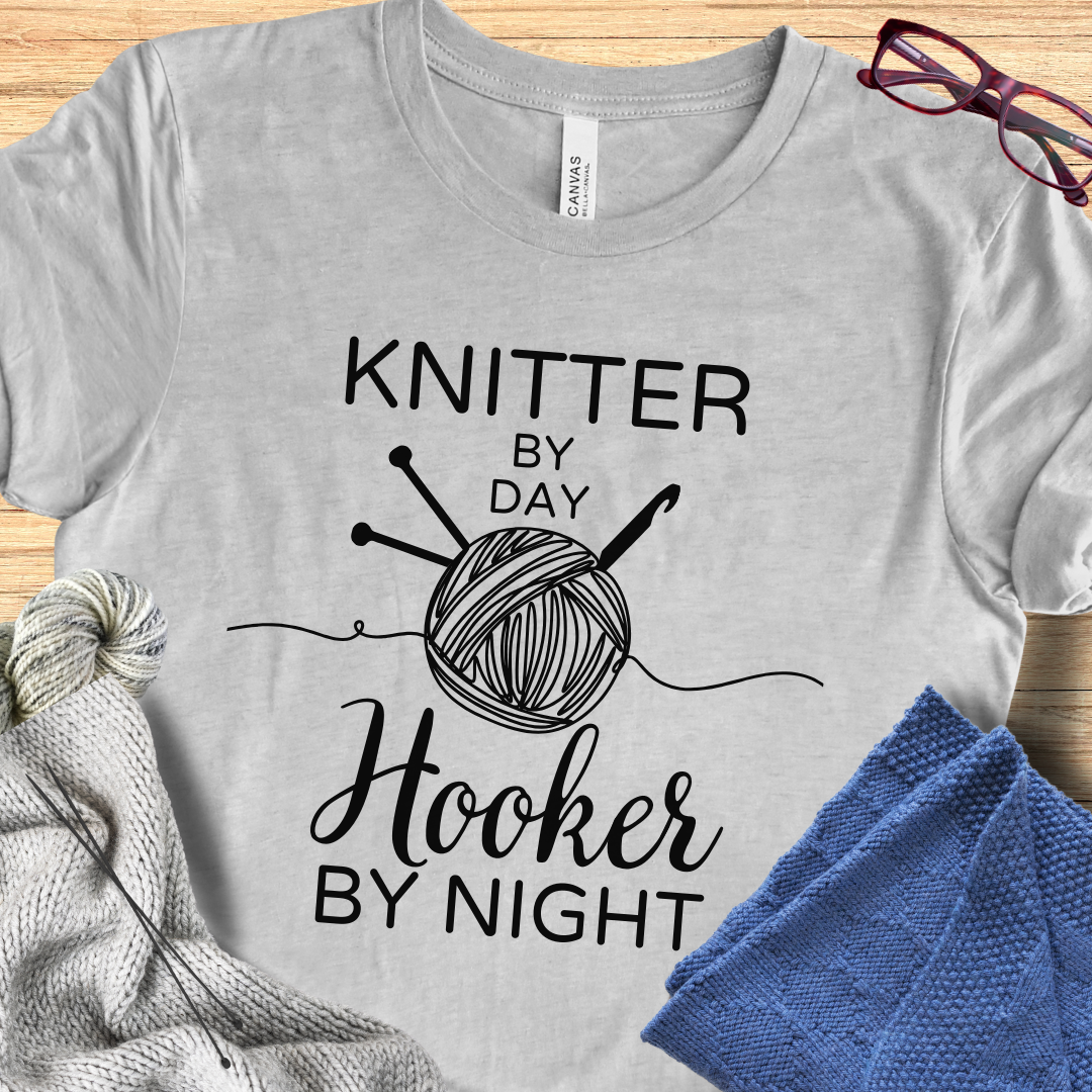 'Knitter by Day, Hooker By Night' t-shirt (design 2)