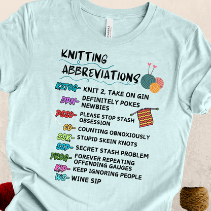 'Funny Knitting Abbreviations' t-shirt