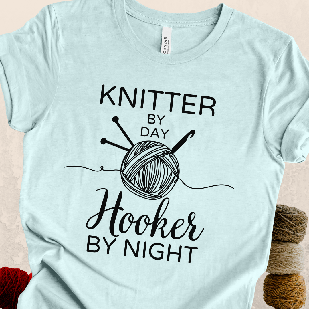 'Knitter by Day, Hooker By Night' t-shirt (design 2)