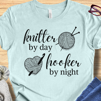 'Knitter by Day, Hooker By Night' t-shirt (design 3)