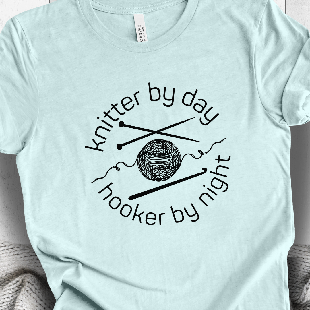 'Knitter by Day, Hooker By Night' t-shirt (design 1)