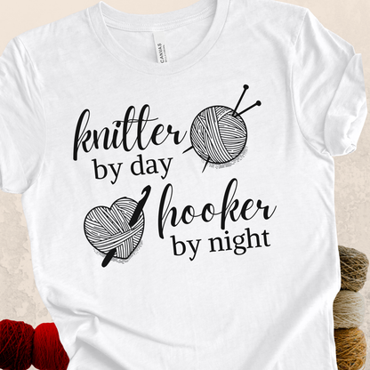 'Knitter by Day, Hooker By Night' t-shirt (design 3)