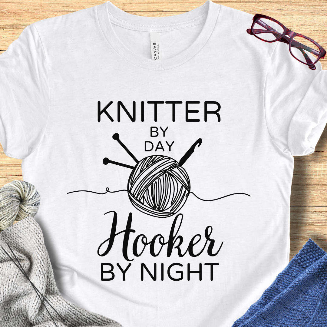 'Knitter by Day, Hooker By Night' t-shirt (design 2)