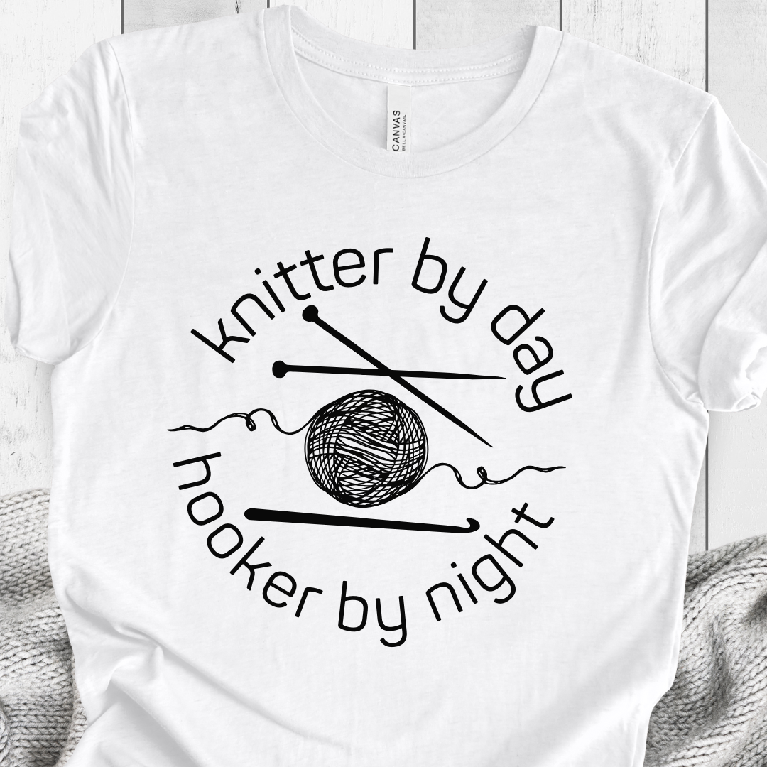 'Knitter by Day, Hooker By Night' t-shirt (design 1)