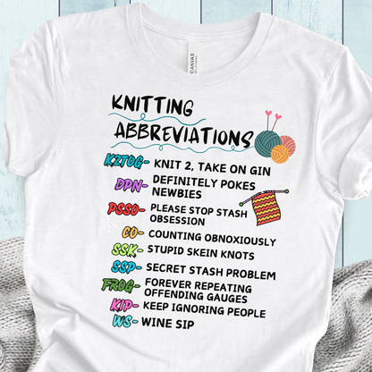 'Funny Knitting Abbreviations' t-shirt