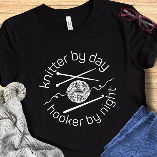 'Knitter by Day, Hooker By Night' t-shirt (design 1)