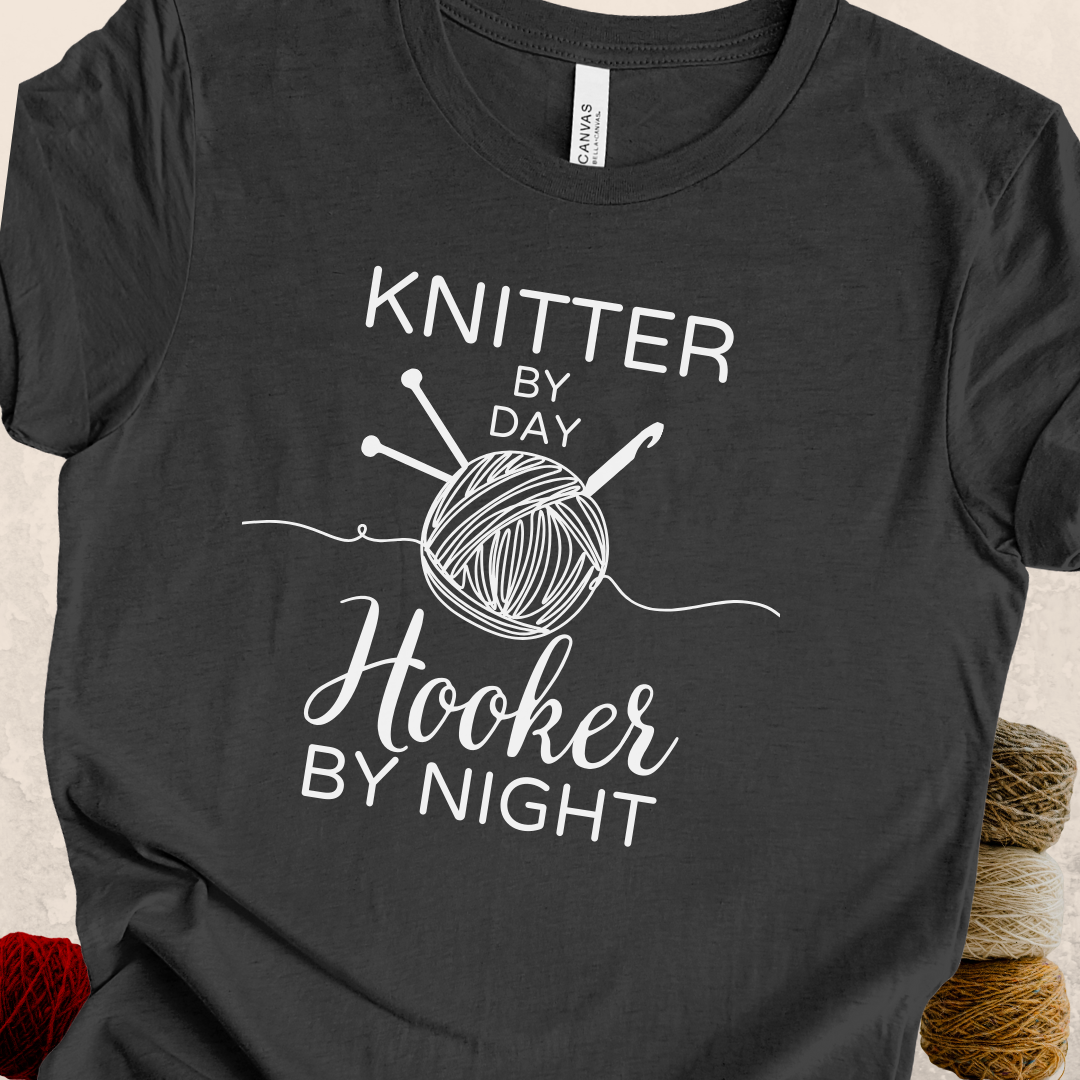 'Knitter by Day, Hooker By Night' t-shirt (design 2)