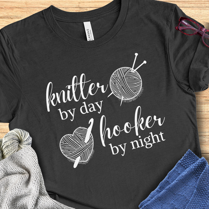 'Knitter by Day, Hooker By Night' t-shirt (design 3)