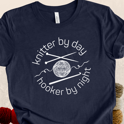 'Knitter by Day, Hooker By Night' t-shirt (design 1)