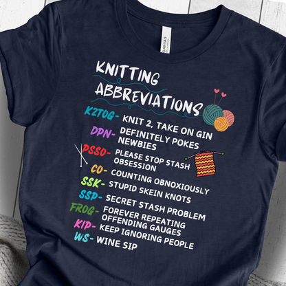 'Funny Knitting Abbreviations' t-shirt