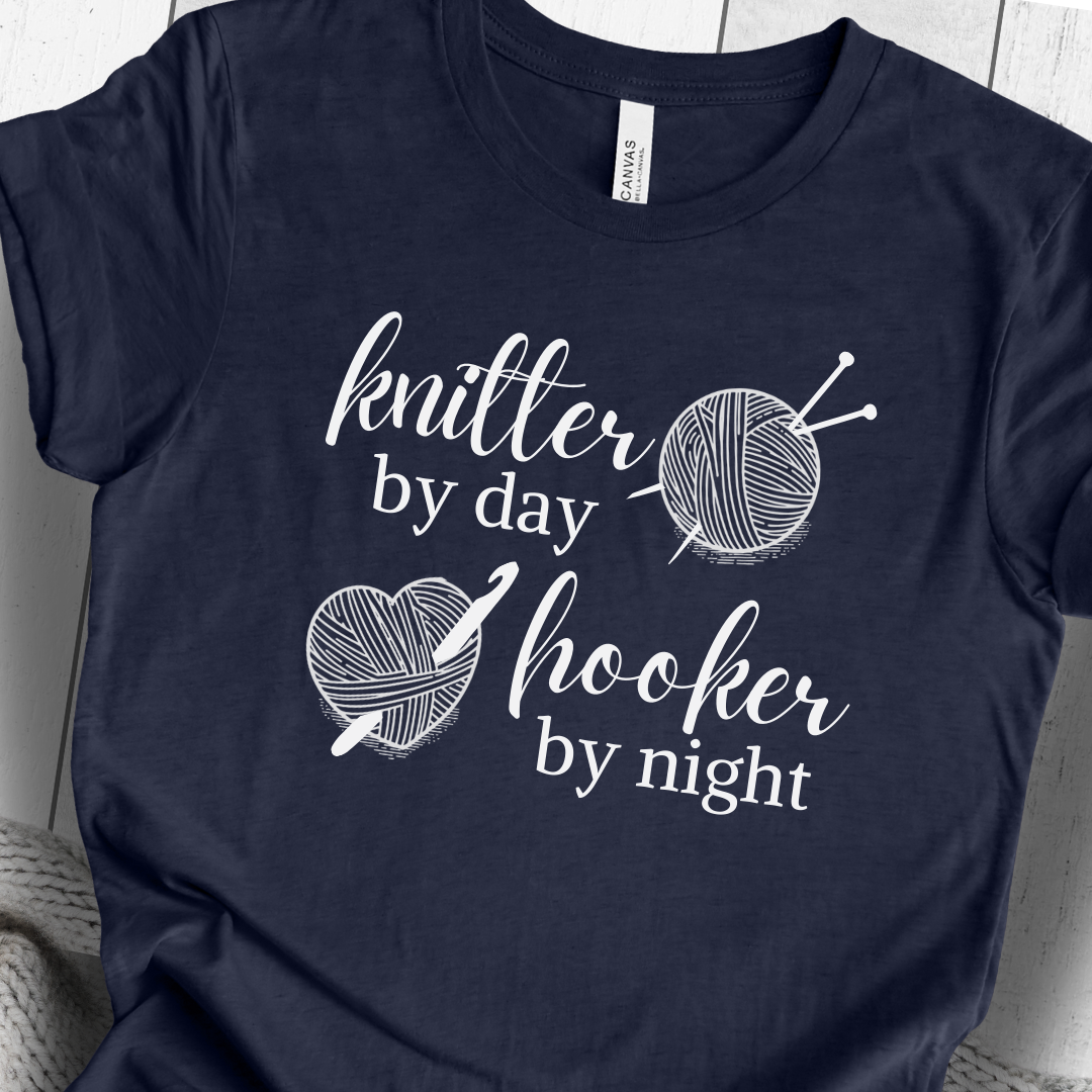 'Knitter by Day, Hooker By Night' t-shirt (design 3)