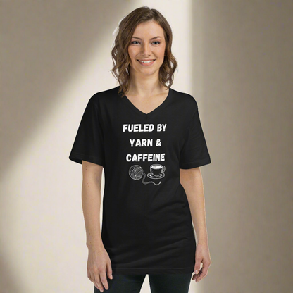 Fueled by Yarn and Caffeine V-Neck T-Shirt