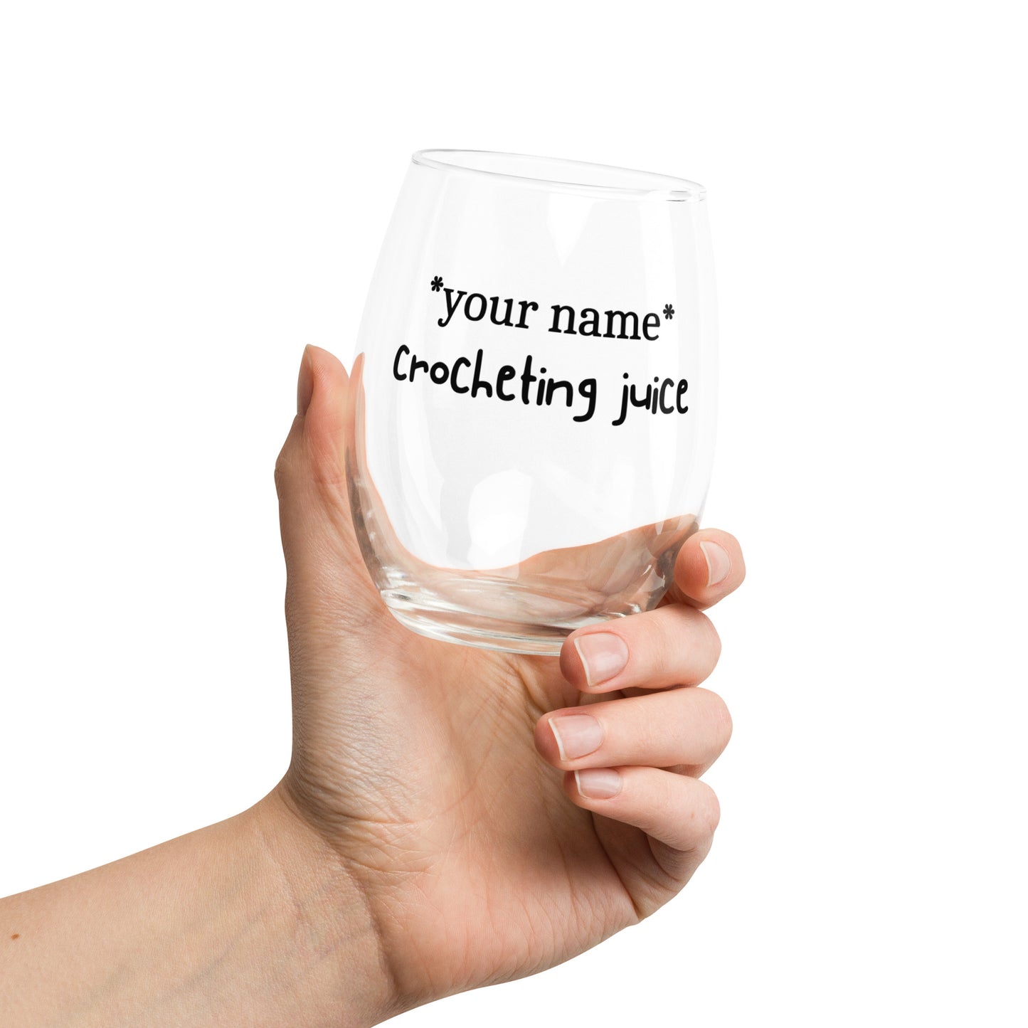 'Customised Crochet Juice' Stemless wine glass