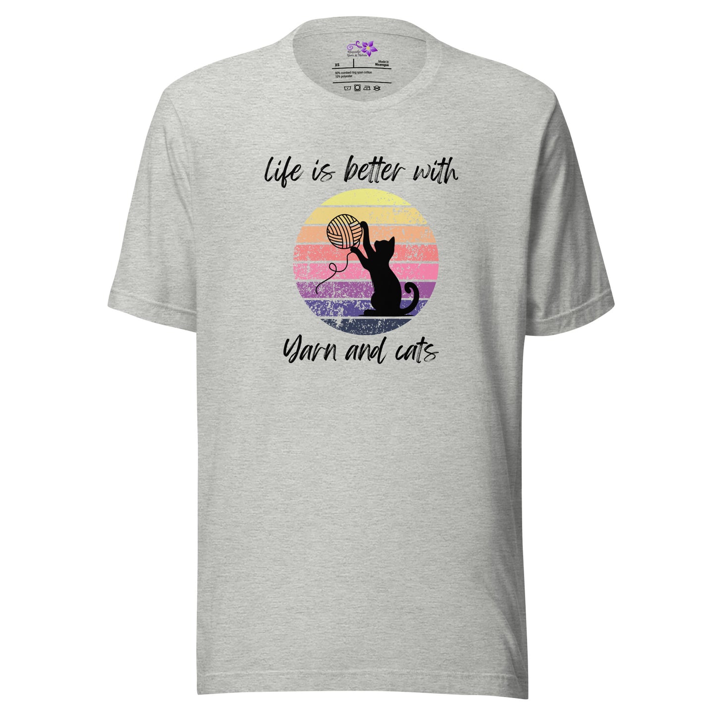 'Life is better with yarn and cats' Crew Neck T-Shirt