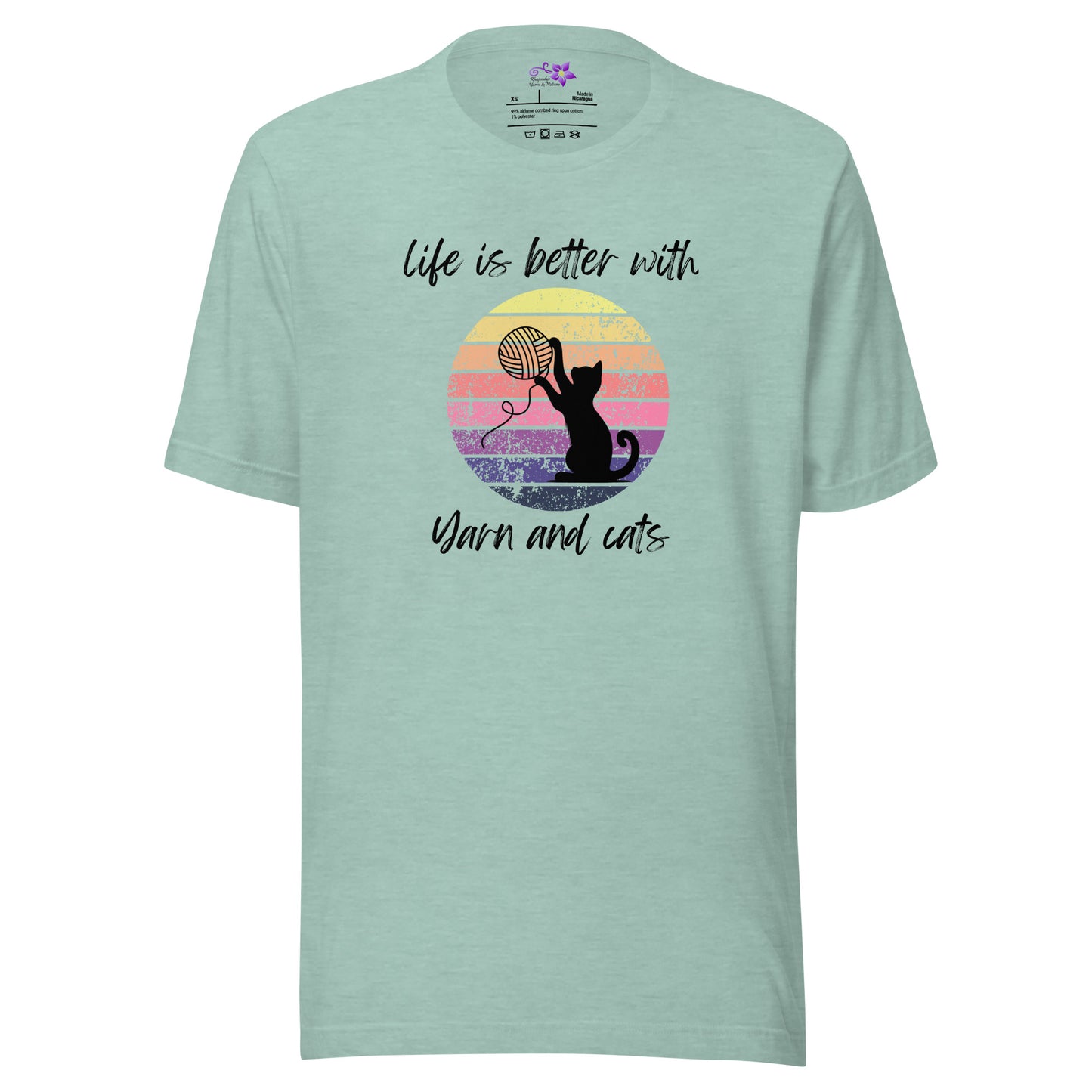 'Life is better with yarn and cats' Crew Neck T-Shirt