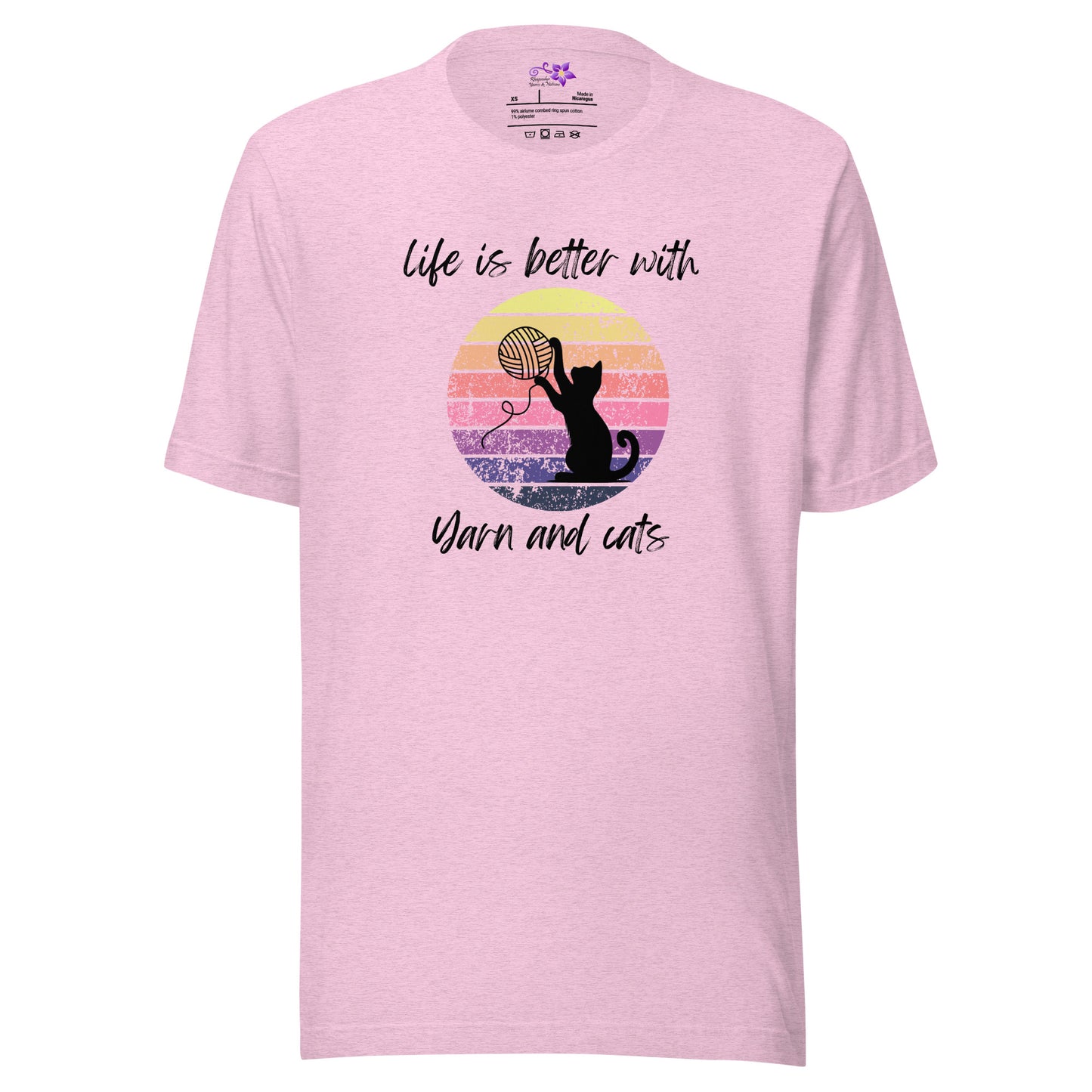 'Life is better with yarn and cats' Crew Neck T-Shirt