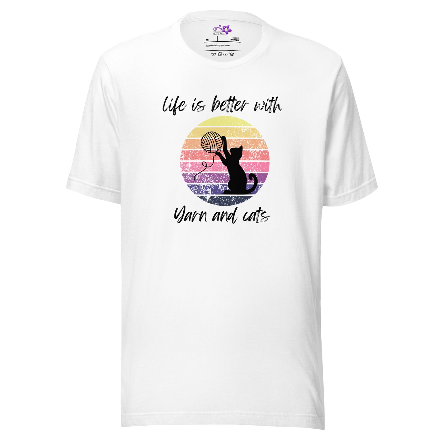 'Life is better with yarn and cats' Crew Neck T-Shirt