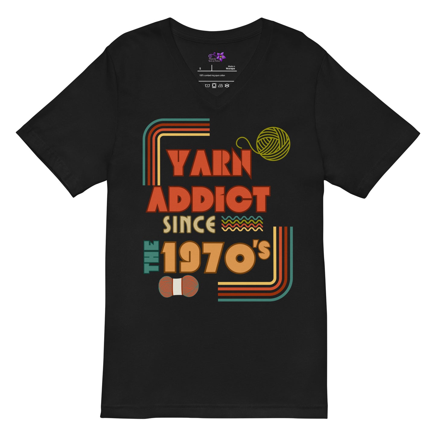 '70's Yarn Addict' V Neck T-Shirt