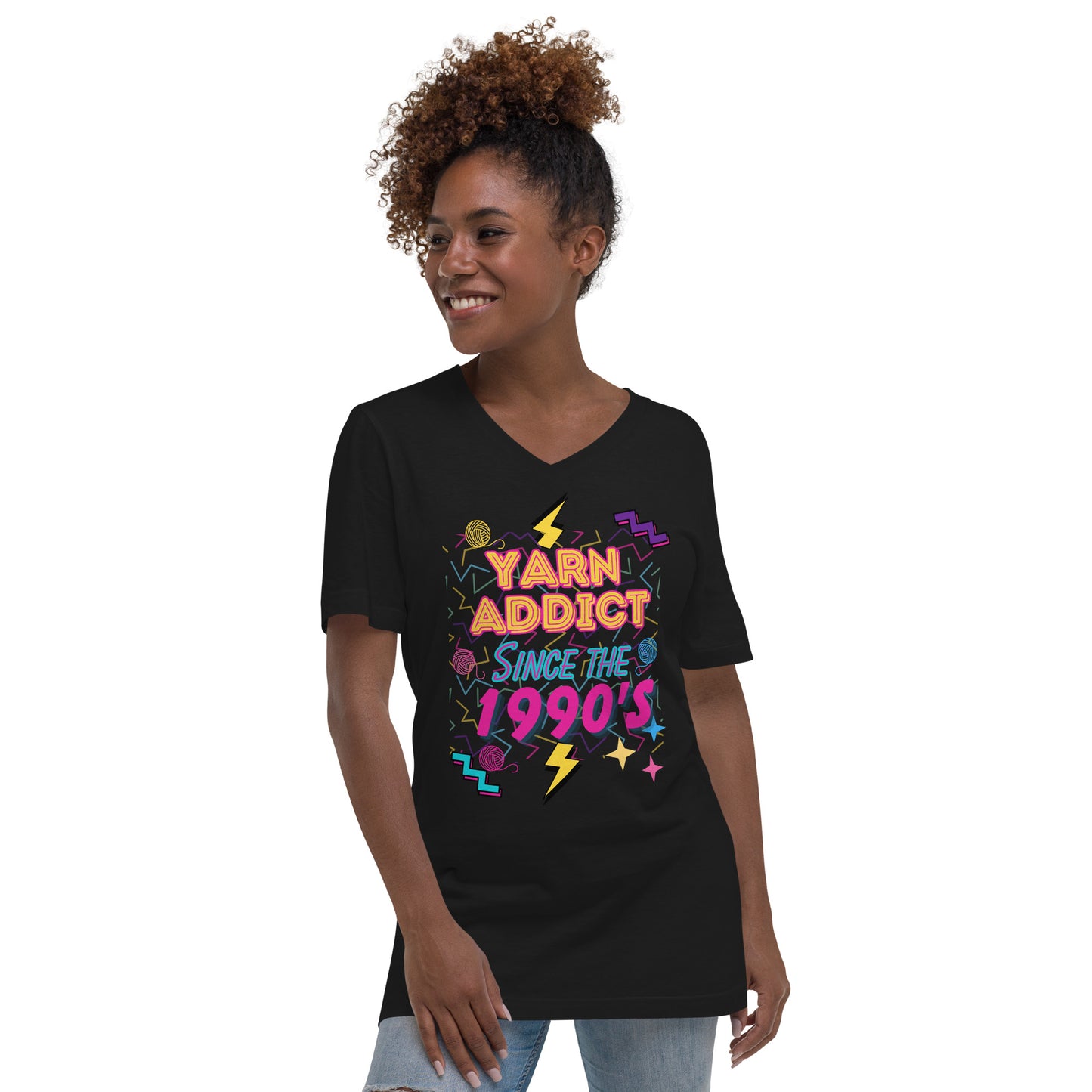 '90's Yarn Addict' V Neck T-Shirt