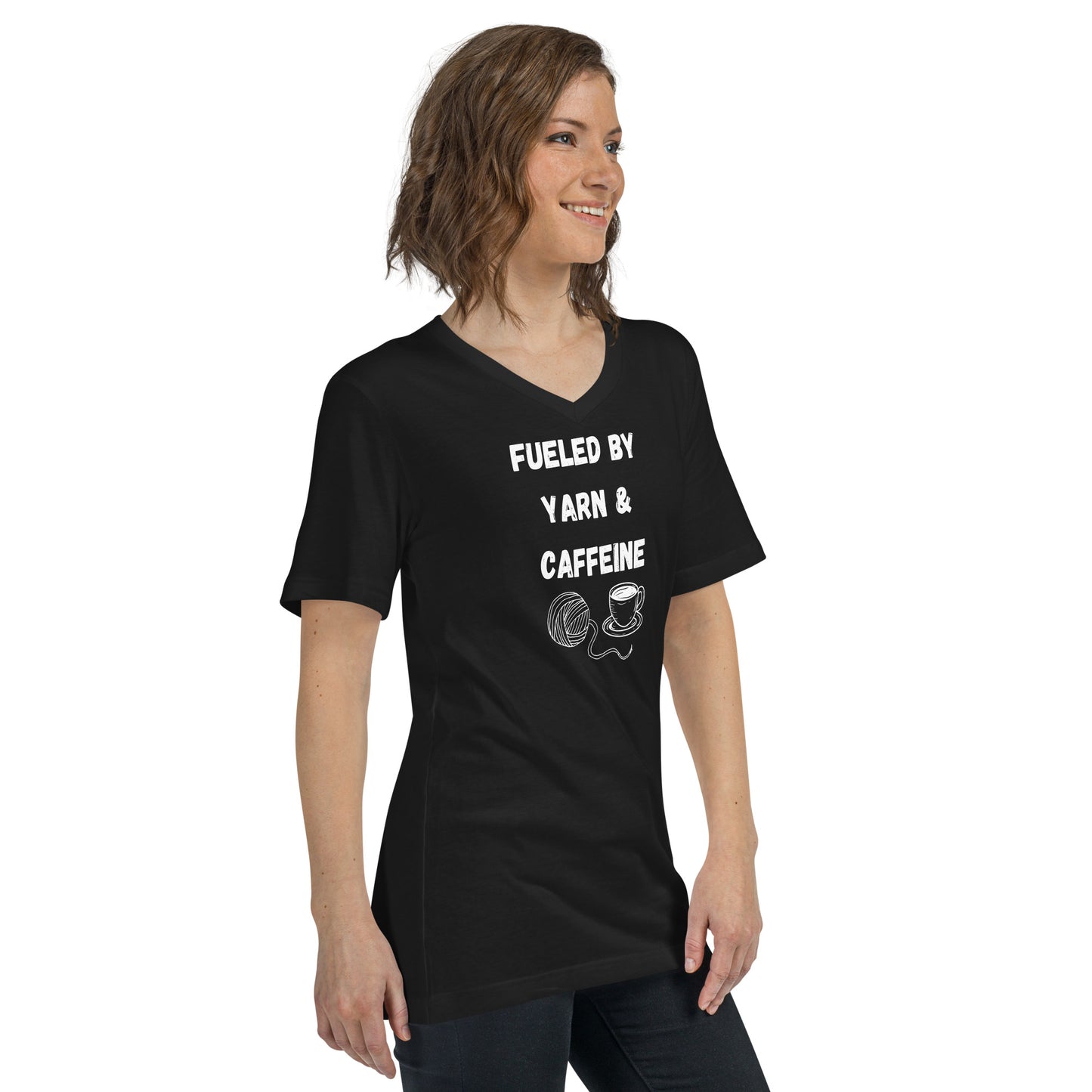 Fueled by Yarn and Caffeine V-Neck T-Shirt