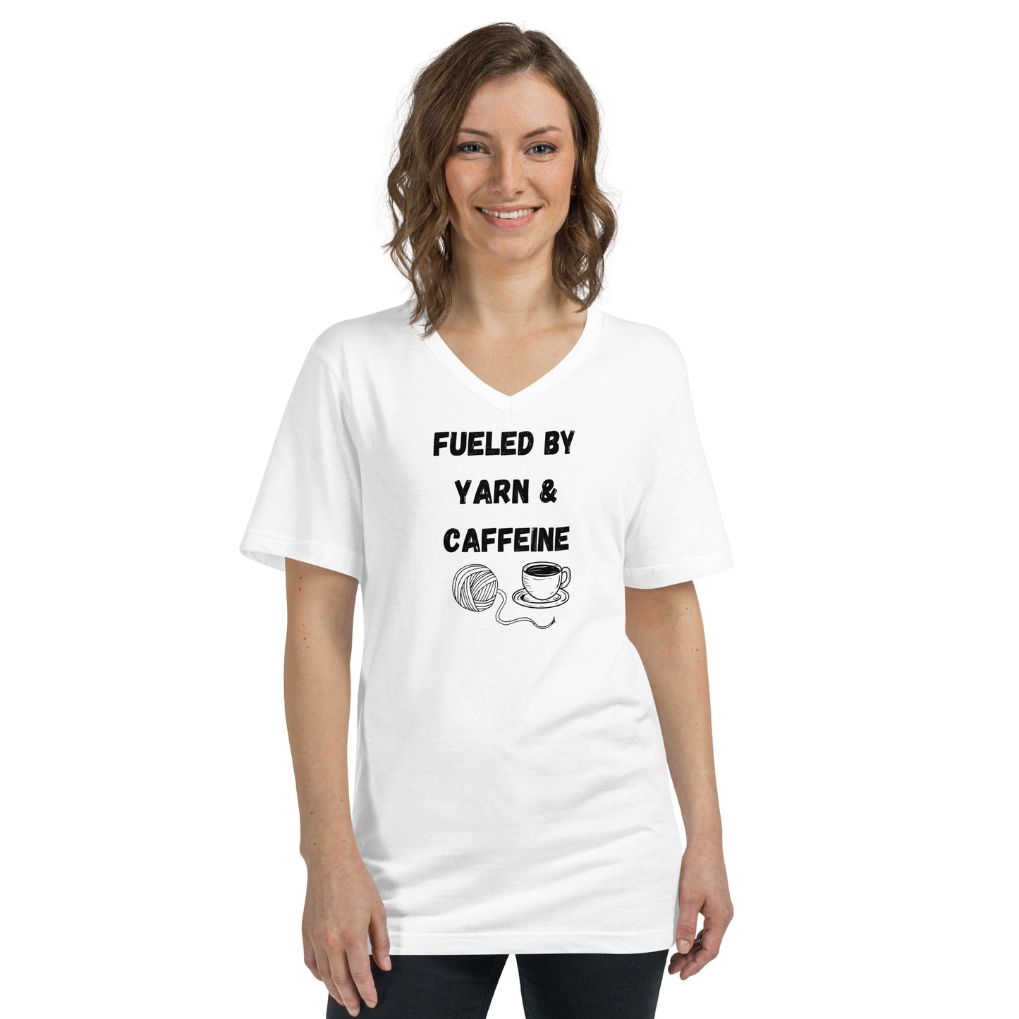 Fueled by Yarn and Caffeine V-Neck T-Shirt