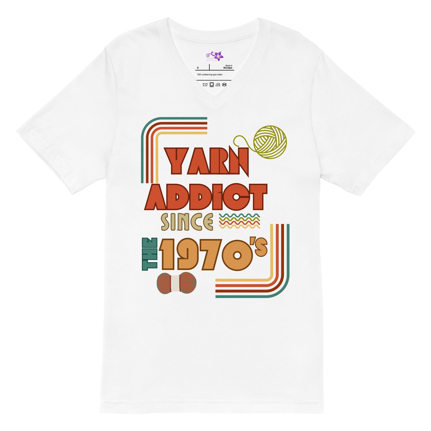 '70's Yarn Addict' V Neck T-Shirt