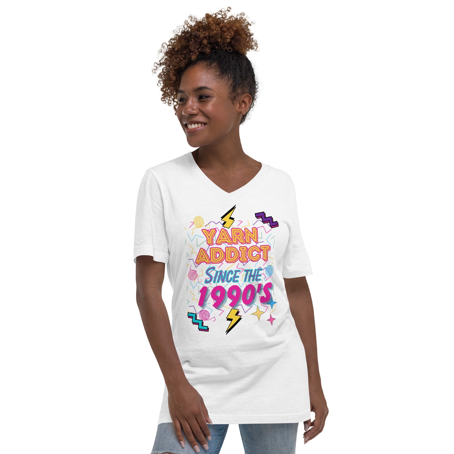 '90's Yarn Addict' V Neck T-Shirt