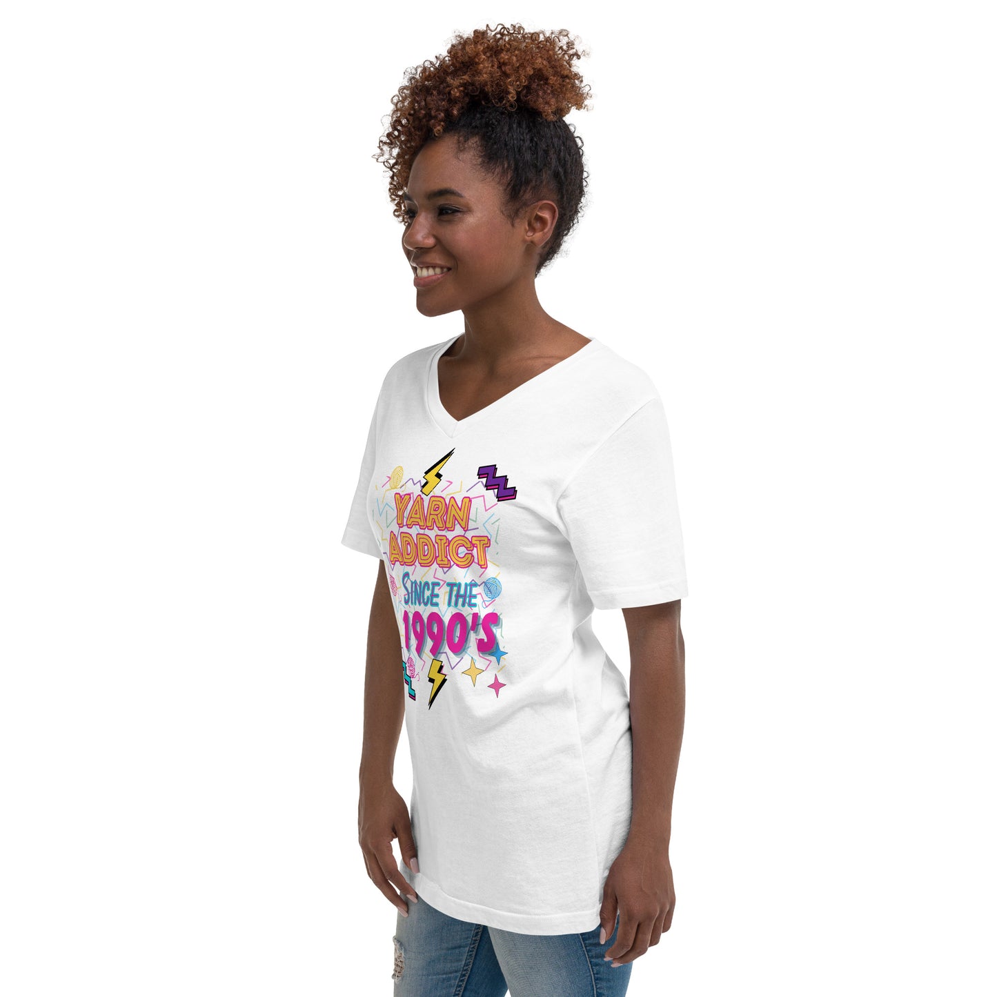 '90's Yarn Addict' V Neck T-Shirt