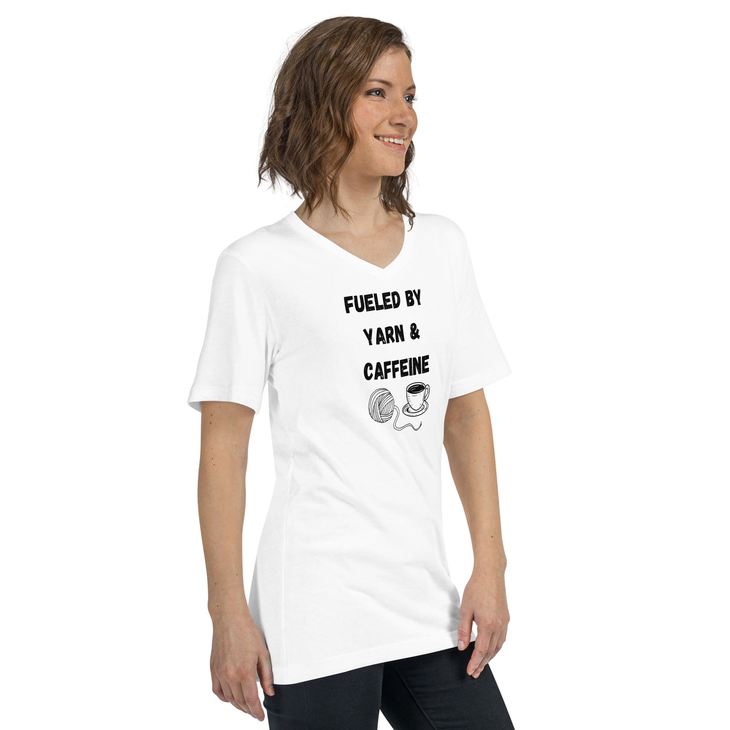 Fueled by Yarn and Caffeine V-Neck T-Shirt