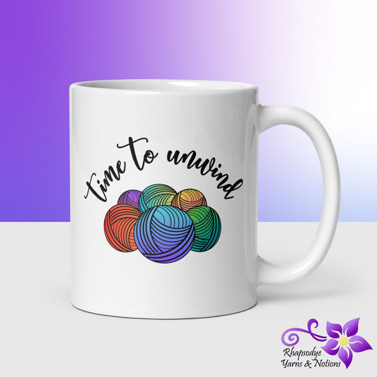 'Time To Unwind' White glossy mug