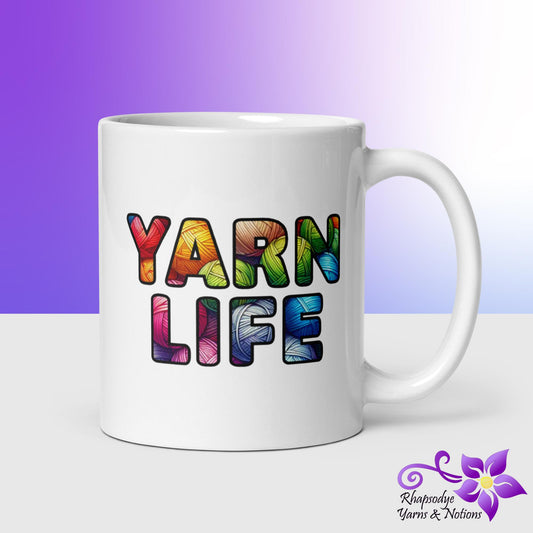 'Yarn Life' White glossy mug