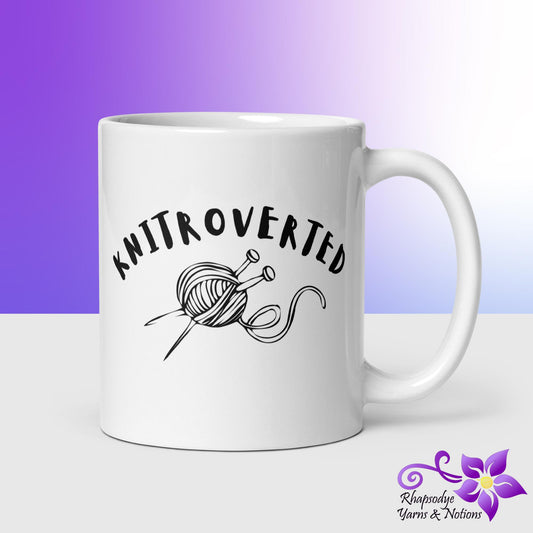 'Knitrovert' White glossy mug