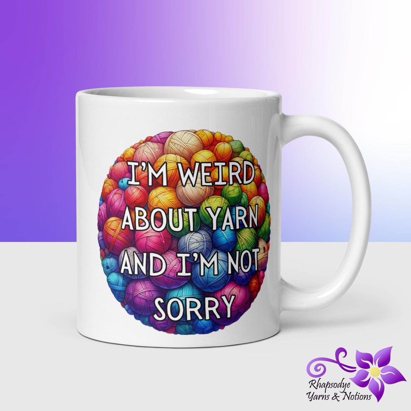 'Weird About Yarn' White glossy mug