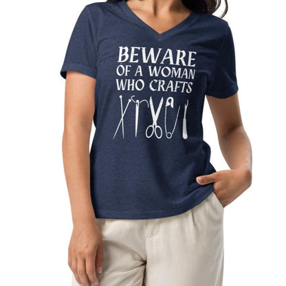 'Beware a woman who Crafts' v-neck t-shirt