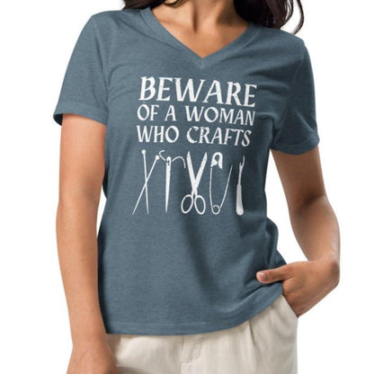 'Beware a woman who Crafts' v-neck t-shirt