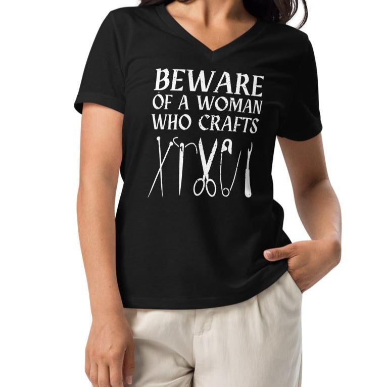 'Beware a woman who Crafts' v-neck t-shirt